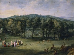 Infantin Isabella Clara Eugenia von Spanien im Parc de Mariemont, erstes Drittel des 17. Jahrhunderts von Jan the Elder Brueghel
