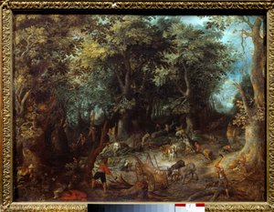 Landschaft im Wald, die Holzfäller von Jan the Elder Brueghel