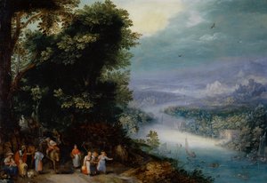 Bewaldetes Flusstal mit Straße, ca. 1602 von Jan the Elder Brueghel
