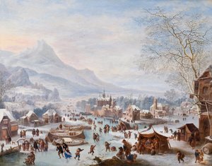 Winterszene mit Schlittschuhläufern