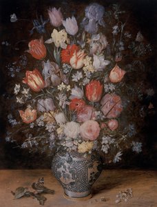 Stillleben mit Blumen in einem Holztrog von Jan the Younger Brueghel