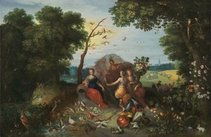Landschaft mit Allegorien der vier Elemente von Jan the Younger & Francken or Franck Ambrosius II (c.1590-1632) Brueghel