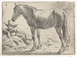 Stehendes Pferd mit ruhendem Reiter Landschaften mit Pferden (Serientitel) von Jan van Aken