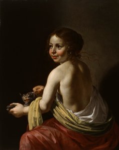 Mädchen, das eine Katze neckt von Jan van Bijlert or Bylert