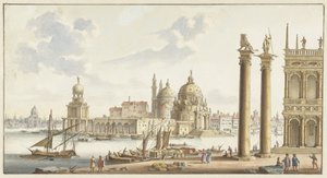 Ansicht der Sta. Maria della Salute vom Markusplatz in Venedig von Jan van Call (I)