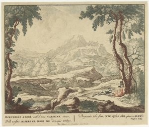 Landschaft mit zwei Hirten bei einem Baum von Jan van Call (I)