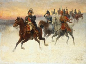 Marschall Ney und Napoleon und ihre Truppen während des Russlandfeldzugs
