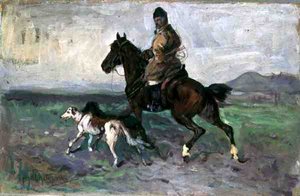 Reiter mit Windhunden, ca. 1890