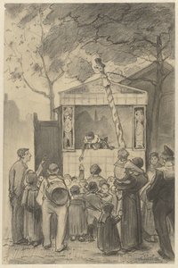 Zuschauer vor einem Puppentheater von Jan van Essen (possibly)