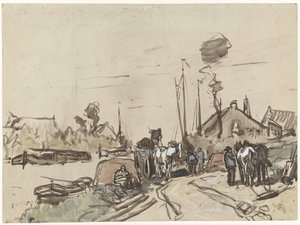Entladen von Karren an einem Kanal von Jan van Essen