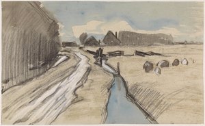 Landschaft mit einem Weg entlang eines Grabens von Jan van Essen