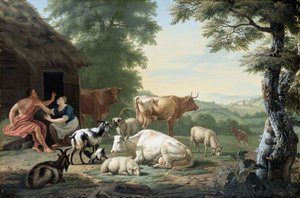 Arkadische Landschaft mit Hirten und Vieh
