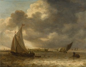 Flusslandschaft mit Segelschiffen
