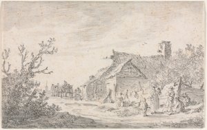 Landschaft mit einem Cottage und Figuren