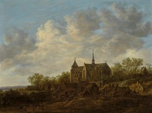 Ansicht eines Dorfes mit großer gotischer Kirche von Jan van Goyen