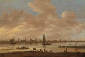 Ansicht einer imaginären Stadt über einen Fluss, mit dem Turm von Saint Pol in Vianen