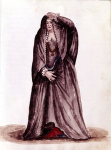 Eine venezianische Kurtisane im 18. Jahrhundert. Aquarellzeichnung und Tinte aus dem Manuskript „Sitten der Venezianer“ von Jan van Grevenbroeck (oder Giovanni Grevembroch (Grevenbroch) (1731-1807) von Jan van Grevenbroeck