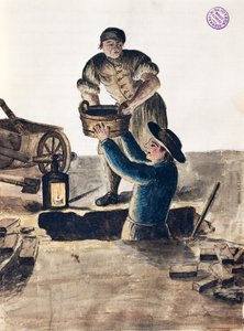 Reinigung des öffentlichen Abwasserkanals, Illustration aus dem illustrierten Buch der venezianischen Kostüme