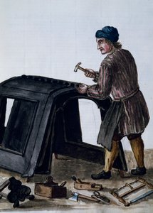 Gondelbauer, Illustration von Jan van Grevenbroeck aus dem Manuskript Dress of Venetians, Italien von Jan van Grevenbroeck
