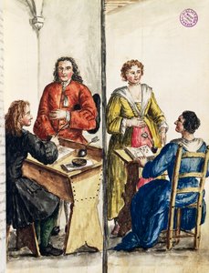 Heiratsagentur, Illustration aus dem illustrierten Buch der venezianischen Kostüme, von Jan Grevenbroeck