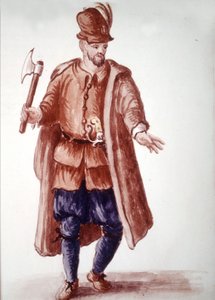 Scapolo di galéa: Bezahlter Ruderer auf den Galeeren im 18. Jahrhundert. Aquarellzeichnung und Tinte aus dem Manuskript „Sitten der Venezianer“ von Jan van Grevenbroeck (oder Giovanni Grevembroch (Grevenbroch) (1731-1807)
