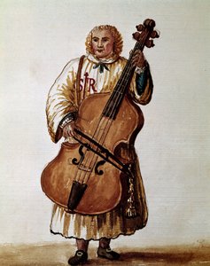 Straßenmusiker (Wandernder Musiker). Aquarellzeichnung und Tinte aus dem Manuskript „Sitten der Venezianer“ von Jan van Grevenbroeck (oder Giovanni Grevembroch) (1731-1807) von Jan van Grevenbroeck