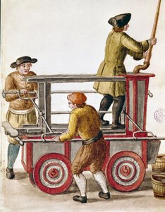 Verwendung einer Wasserpumpe oder hydraulischen Pumpe Aquarellzeichnung und Tinte aus einem Manuskript von Jan van Grevenbroeck (1731-1807)