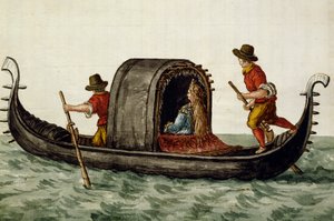Venezianische Braut wird mit einer Gondel zu ihrer Hochzeit gebracht von Jan van Grevenbroeck
