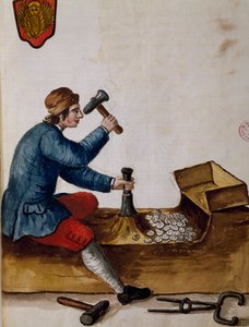 Arbeiter in der Münzstätte, Illustration aus dem illustrierten Buch der venezianischen Kostüme, von Jan Grevenbroeck, Aquarell, Italien von Jan van Grevenbroeck