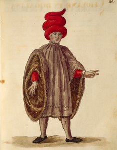 Junger Mann in "Dogalina", formale Robe mit weiten Ärmeln, aus Gli Abiti de Veneziani, illustriertes Kostümbuch von Jan van Grevenbroeck
