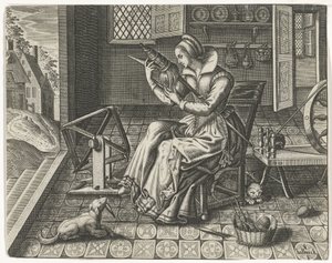 Spinnerin in einem Innenraum von Jan van Halbeeck