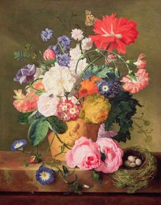 Blumen in einer Terrakottavase, 1744 (Paar zu 68874) von Jan van Huysum