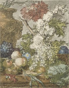 Skizze für ein Stillleben mit Früchten und Blumen