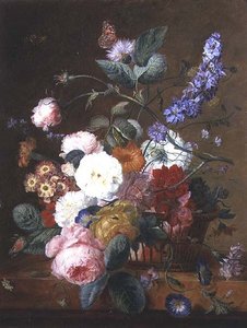 Stillleben mit Blumen in einem Korb von Jan van Huysum