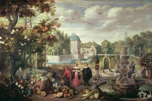 Gartenszene mit Brunnen von Jan van Kessel the Elder