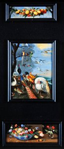 Stillleben - Fruchtgirlande, verschiedene Vögel, Blumensträuße von Jan van Kessel the Elder