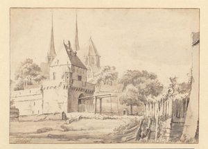 Ansicht des Bergpoort und der Bergkerk in Deventer von Jan van Kessel