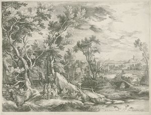 Landschaft mit Abraham, der die drei Engel bittet, Sodom zu verschonen