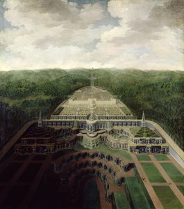 Blick auf die Karlsberg-Anlage von den Kaskaden und Gärten zum Oktogon, nach 1716