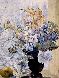 Vase mit gemischten Blumen am Fenster von Jan van Os