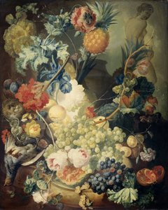 Stillleben mit Blumen, Früchten und Vögeln von Jan van Os