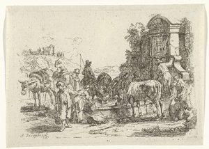 Trinkendes Vieh an einer Quelle von Jan van Ossenbeeck