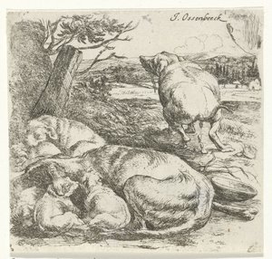 Hündin mit Welpen von Jan van Ossenbeeck