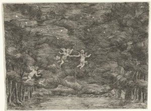 Bühnenbild mit Engeln am nächtlichen Himmel von Jan van Ossenbeeck