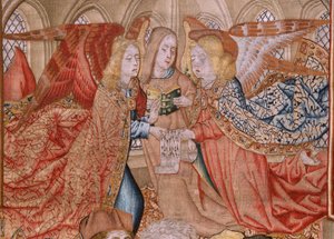 Flämischer Wandteppich. Serie Episoden aus dem Leben der Jungfrau; Darstellung im Tempel. Zweiter Wandteppich in der Serie. Modelle zugeschrieben Jan van Roome (oder van Brussel). Herstellung Pieter van Aelst, Brüssel. Ca. 1502-1504. von Jan van Roome
