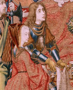 Flämischer Wandteppich. Serie Episoden aus dem Leben der Jungfrau Maria. Die Prophezeiungen erfüllen sich bei der Geburt Christi. Erstes Wandteppich in der Serie. Modelle zugeschrieben Jan von Roome (oder van B) von Jan van Roome