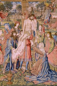 Flämischer Wandteppich. Serie Die Passion Christi: Kreuzabnahme (Detail)