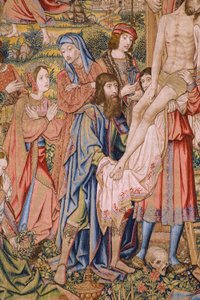 Flämischer Wandteppich. Serie Die Passion Christi: Kreuzabnahme. Manufaktur Pieter van Aelst. Kartonist Jan van Roome. Ca. 1507-1520. (Detail) von Jan van Roome