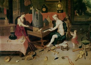 Allegorie des Hörens, Detail eines Organisten von Jan van and Balen, Hendrik van Kessel