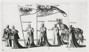 Kaiserliche Fahne beim Trauerzug von Kaiser Karl V. von Jan van and Doetechum Lucas van and Bol Hans Doetechum the elder
